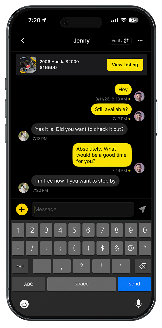MotoMart app on iPhone showing the messages screen